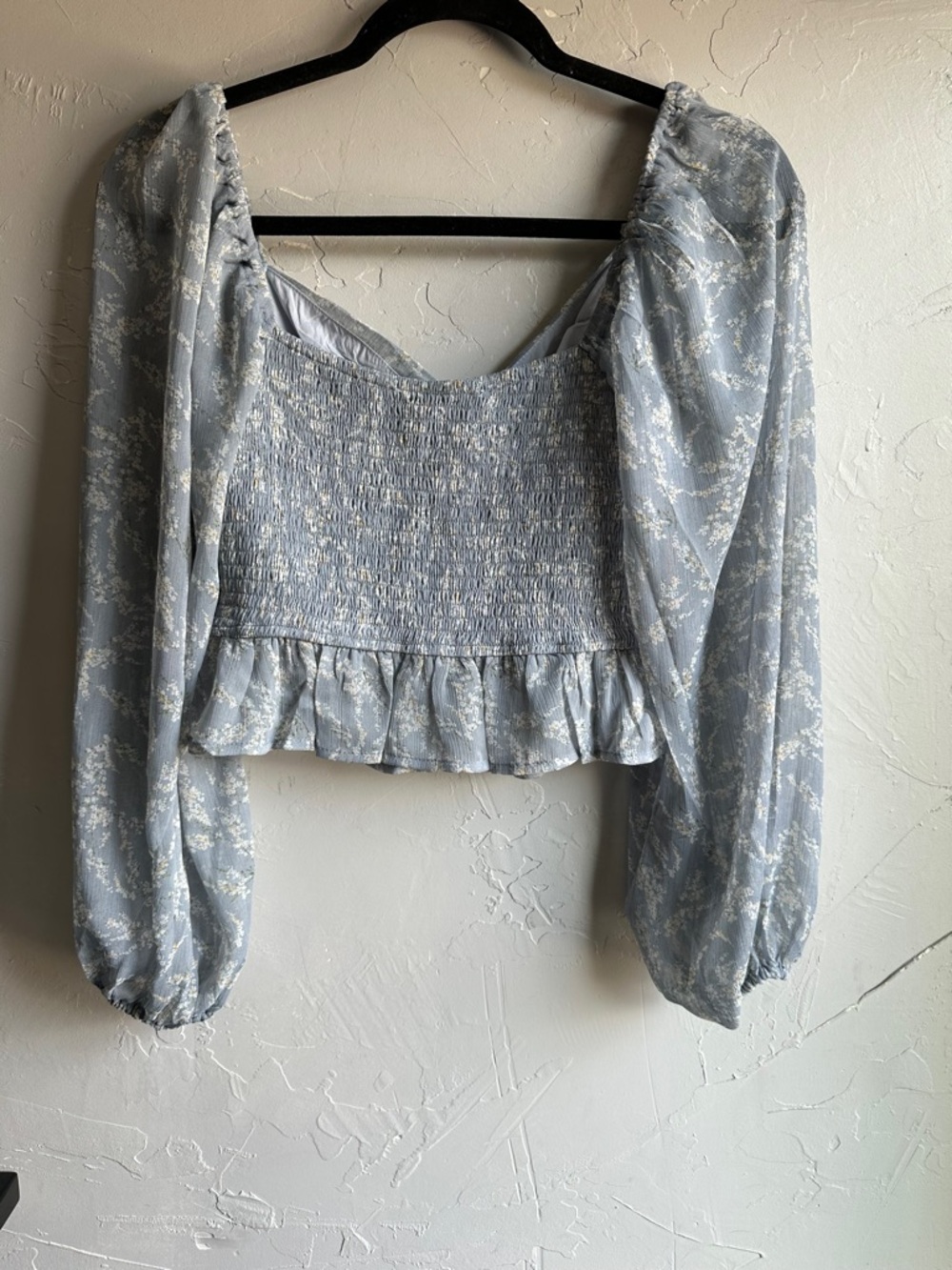 Alter’d State Blue Floral Ruched Milkmaid Blouse Cottagecore Coquette Top S - Picture 9 of 12